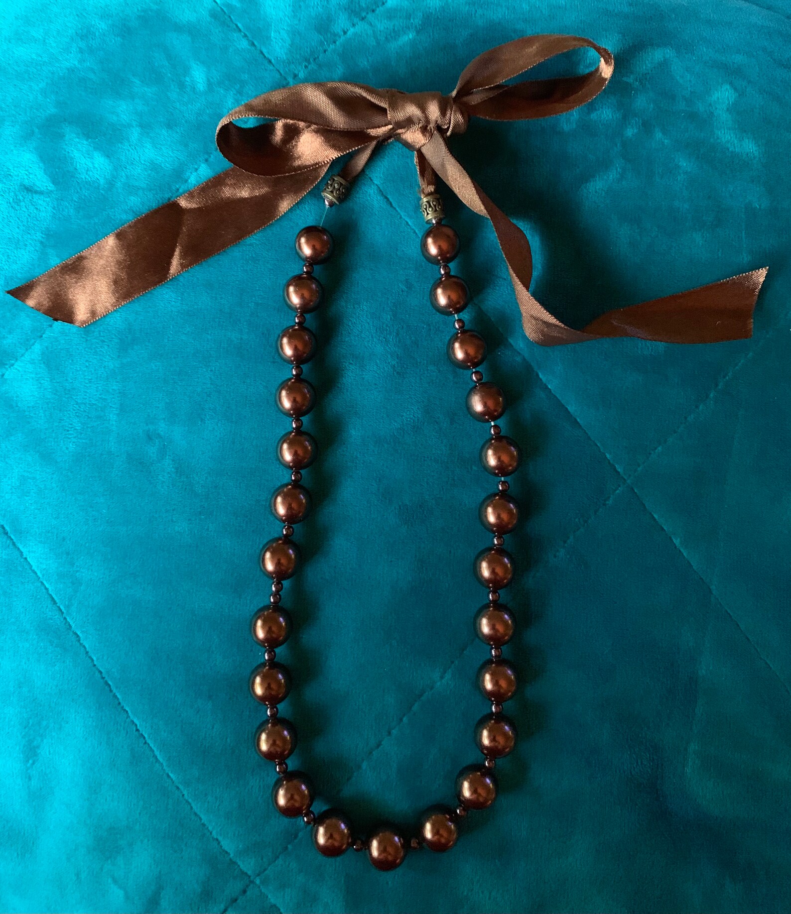 Vintage Brown Beaded Necklace Etsy
