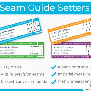 Seam Guide Setters - Seam Allowance Guides - PDF Printable