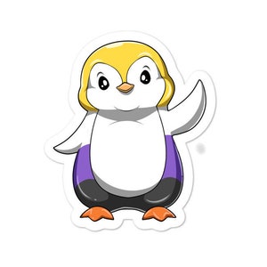 Schattige Nonbinary Penguin Sticker - Genderqueer en Enby Penguin Sticker - Non Binary en Transgender Gift Sticker - LGBTQ Pride Sticker