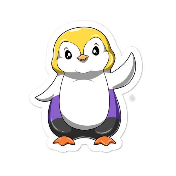 Cute Nonbinary Penguin Sticker - Genderqueer and Enby Penguin Sticker - Non Binary and Transgender Gift Sticker - LGBTQ Pride Sticker