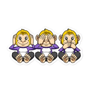 Leuke nonbinary aap sticker | Genderqueer en Enby Sticker | Drie Wijze Apen Non Binary Gift Sticker | LGBTQ Pride Sticker