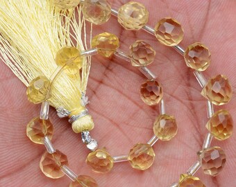 Natural Lemon Quartz Faceted  Onion Shape Beads, Lemon Quartz Gemstone Beads 8''Strand Size 7-8 MM Beads, for Earrings Making