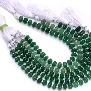Green Strawberry Quartz Carving Gemstone Beads, 8MM TO 9MM Natural Strawberry Emerald Quartz Watermelon Rondelle Shape Beads, 8&quot; Strand,