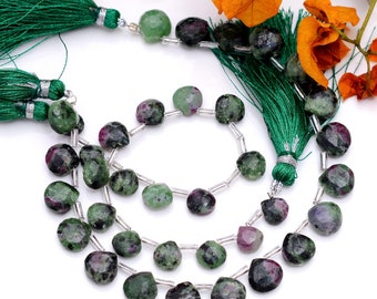 Naturalne koraliki z rubinowego kamienia zoisytowego w kształcie serca, 8-calowe koraliki, rozmiar 7 do 9 mm, koraliki z rubinowego kamienia zoisytowego do biżuterii