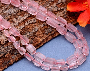 13'' Strand Rose Quartz Faceted Gemstone Beads, Rose Quartz Nuggets Shape Beads, Rose Quartz Tumble Beads, Wholesale Beads