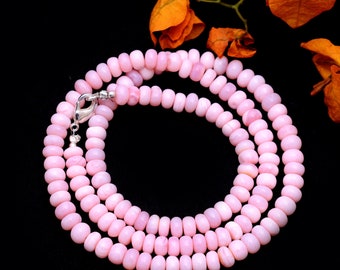 pink opal, pink opal smooth rondelle beads necklace, pink opal jewelry, pink opal stone, pink opal gemstone, gift for her
