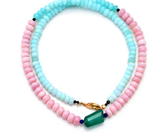Pink Opal / Dyed Peruvian Pink Opal Beads Necklace Dainty Gemstone Jewelry, July Birthstone Beaded Necklace Jewelry Gift For Her