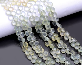 Natural prehnite Gemstone heart shape beads, 8 inch full strand, 7mm size faceted beads, jewelry making supplies