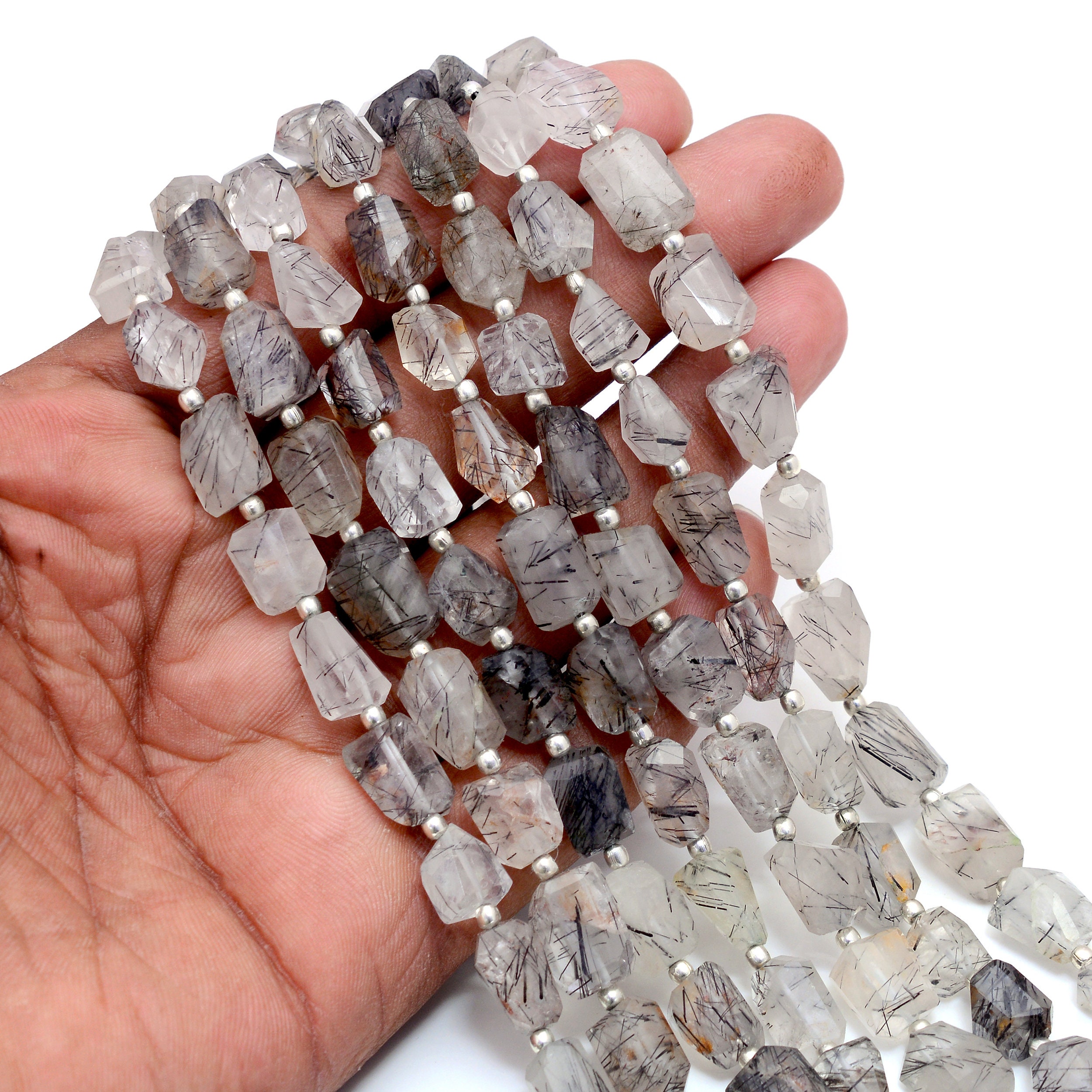 Rutilated Quartz Faceted Star Cut Shape Beads Black and White Stone Beads  for Bracelets Wholesale Craft Supplies Jewelry Making Ideas 