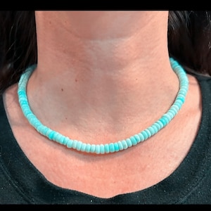 Blau Peruanische Opal Glatte Rondelle Perlen Halskette Schmuck, 6 mm Opal Edelstein Perlen Halskette, 18 Zoll Halskette, Blue Opal Perlen Halskette