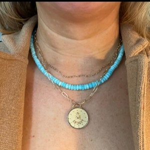 Blau Peruanische Opal Perlen Halskette, Blauer Opal 6 mm Candy Edelstein Halskette, Aqua blue Opal glatte Rondelle Perlen Halskette, Damen Geschenkartikel