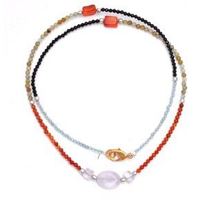 Karneol & Schwarz Spinell Halskette, Rosenquarz Halskette, zarte Quarz-Kristall-Schmuck, Halskette Edelstein, Geschenk für sie