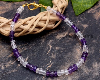 Amethyst and Rose Quartz Bracelet, Amethyst Bracelet, Crystal Bracelet, Multi Gemstone Beaded Bracelet, Purple & Pink Bracelet, Gift For Her