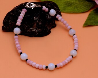 Pulsera de ópalo rosa, pequeñas cuentas de piedras preciosas rosas, relleno de plata de ley y oro, pulsera de apilamiento de piedras preciosas, piedra de nacimiento de octubre, regalo para esposa