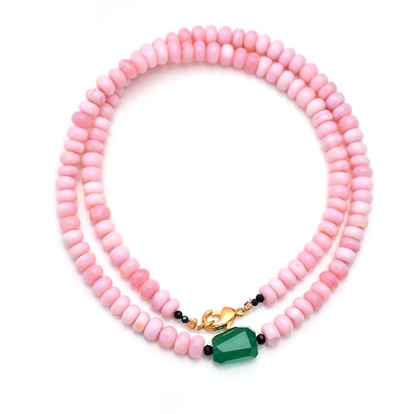 opale rose, opale rose lisse collier de perles rondelles de 5 mm à 7 mm, collier de pierres précieuses d'onyx vert, beaux bijoux de collier