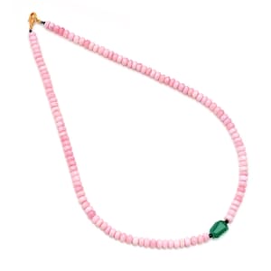 Pink Opal , Pink Opal Smooth Rondelle Beads Necklace Jewelry, Green Onyx Gemstone Necklace Jewelry Gift For Her