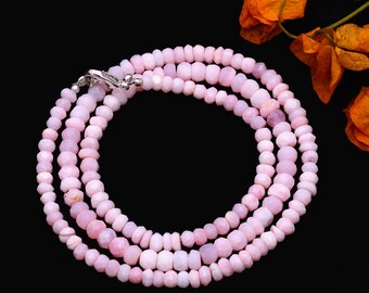 pink opal, natural pink opal faceted rondelle beads necklace, pink opal gemstone, pink opal stone, pink opal jewelry