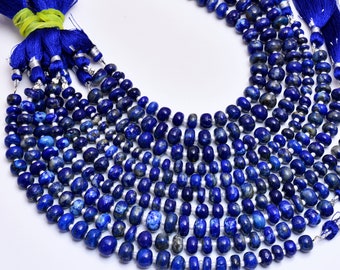 Natural Lapis Lazuli Smooth Rondelle Shape Beads Blue Lapis Gemstone Beads 7mm to 9mm Lapis Rondelle Beads 7'' Strand