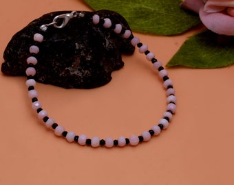 Pulsera de ópalo rosa, pulsera de cuentas rosas pequeñas, pulsera de relleno de plata o oro de ley, pulsera de piedra de nacimiento de octubre, joyería de ópalo, regalo para mamá