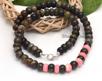 Hand Knotted Dark Green Opal Smooth Rondelle Beads Necklace, Peruvian Pink Opal Candy Beautiful Necklace Jewelry, Gift For Her