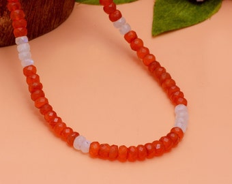 Collana di perline di corniola arancione naturale-6-7MM Collana di pietre preziose di corniola sfaccettata Rondelle-Gioielli da donna-Collana di lucchetto in oro 925-Collana di corniola