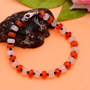 carnelian Jewelry, carnelian with moonstone faceted beads Jewelry, gemstone Necklace jewelry gift for her
