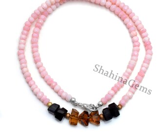 peruvian pink opal rondelle faceted necklace jewelry gift for her