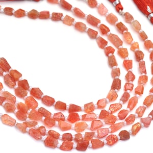 Natural Sunstone Indian Cut Nugget Shape Beads, 8&quot; Strand, Semi Precious, Red Sunstone Faceted Gemstone Beads,