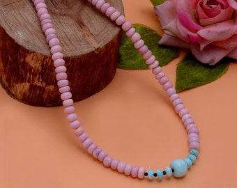 Pink Opal Necklace ,Peruvian Opal Bead Necklace, Peruvian Opal Necklace, Opal Rondelle Bead Necklace, Pink Opal Candy Necklace, Gift For Her