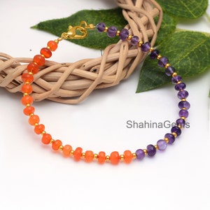 Carnelian and Purple Amethyst Bracelet, Carnelian Beads Bracelet, Orange And Purple Gemstone Bracelet, Multi Gemstone Bracelet