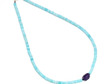 Blue Peruvian Opal Smooth Rondelle Beads Necklace, 5MM Opal Gemstone Bead Necklace, Necklace, AAA++ Opal Beaded Necklace