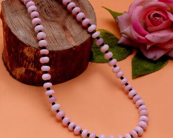 Peruanskt ROSA OPAL Kristallhalsband - Rondellepärlor - Pärlhalsband, Handgjorda Smycken, Läkande Kristallhalsband