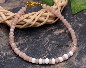 Moonstone Bracelet, Smooth White Opal Crystal Bracelet, Strong Healing Stone Jewelry, White Sparkling Beaded Bracelet