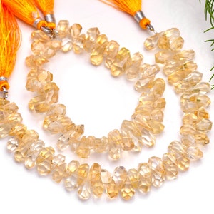 Natural Citrine Quartz Faceted Tumble Cut teardrop Shape Beads, Citrine Quartz Beads, Citrine 5x10mm to 6x11mm Gemstone Beads 7&#39;&#39; Strand