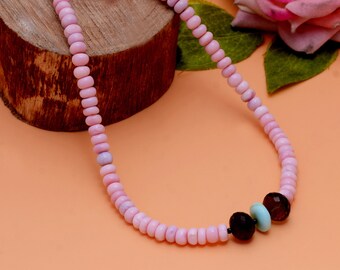 Peruanskt ROSA OPAL Kristallhalsband - Rondellepärlor - Pärlhalsband, Handgjorda Smycken, Läkande Kristallhalsband