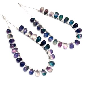 Multi Fluorite Smooth Drop Beads, 7x11 mm To 8x12 mm, Plain Fluorite Beads, Blue Fluorite Beads, 6 Inches Strand, Price Per Strand
