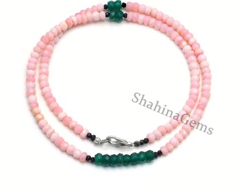 Pink Opal, Peruvian Pink Opal Necklace, Green Onyx Necklace, Opal Bead Necklace, Pink Opal Candy Necklace, Gift For Her