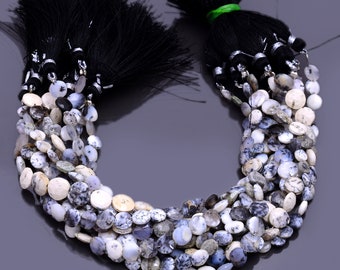 Natural Dendrite Opal Gemstone Faceted Fancy Briolette's Beads , Coin/Round Shape Size 6mm to 7mm Approx, 8 Inch Beads, Wholesale Price