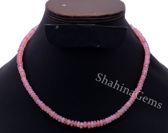 Pink Opal Necklace ,Peruvian Pink Opal Necklace, Opal Necklace, Pink Opal Rondelle Bead Necklace, Pink Opal Candy Necklace, Gift For Her