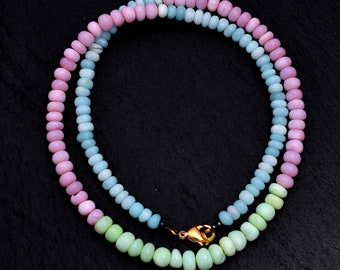 Pink Opal Necklace ,Peruvian Pink Opal Necklace, Green Opal Necklace, Dyed Opal Rondelle Bead Necklace, Pink Opal Candy Necklace