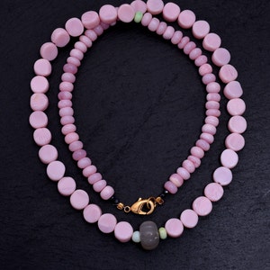 Pink Peruvian Opal Beaded Necklace, 5mm-6mm Pink Opal Smooth Rondelle Beads Necklace, Opal Gemstone Necklace Jewelry