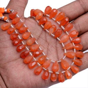Natural Gem Carnelian Faceted Teardrop Shape, 7x11mm-8x12mm Approx Size Beads, 8 Inch Full Strand, Nugget Cut BeadS, Teardrop Nuggets Beads