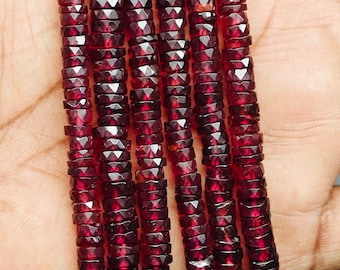 Faceted Mozambique Garnet Heishi Beads: AAA Grade Red Gemstone, 16 Inch Strand