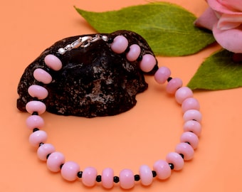 Pink Opal Bracelet, Delicate Beaded Multi Gemstone Bracelet, Pink Genuine Gemstone Jewelry, October July Birthstone