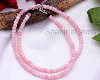 Pink Peruvian Opal Beaded Necklace, Pink Opal 4mm to 5mm Faceted Rondelle Beads Necklace, Opal Gemstone Necklace, Pink Opal Jewelry