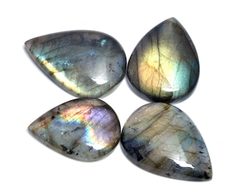 4 Piecs teardrop Labradorite Cabochon Gemstones, Natural Labradorite Gemstone Cabochon Only Pear, Teardrop Shapes Mix Sizes, Jewelry Making