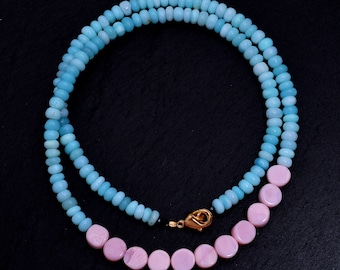 Pink Peruvian Opal Beaded Necklace, 6mm to 7mm Pink Opal Smooth Rondelle Beads Necklace, Opal Gemstone Necklace, Women's Necklace Jewelry