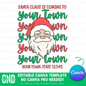 Editabled Home Town Christmas PNG - Retro Santa Custom PNG - Custom State, Custom Town PNG