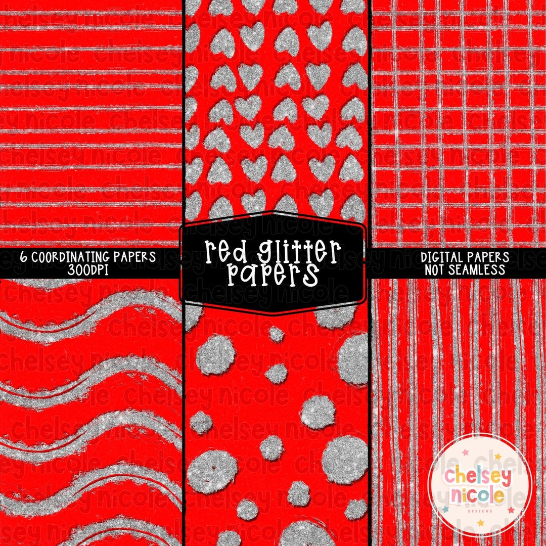 Red & Silver Glitter Digital Papers, PNG, Scrapbooking Papers, Digital ...