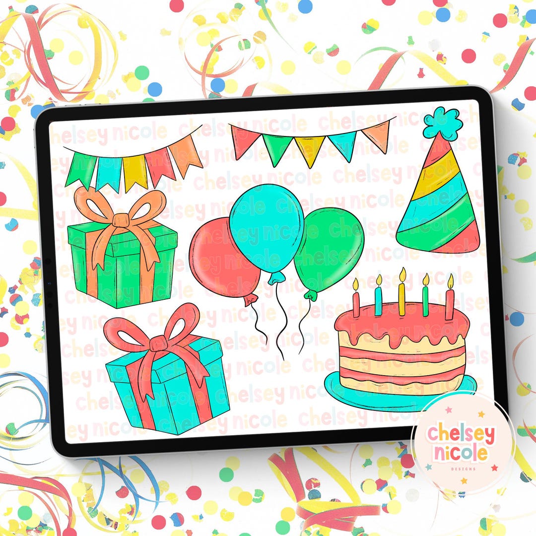 Birthday Bash Clipart Bundle - Celebration Clipart Bundle - Hand Drawn ...